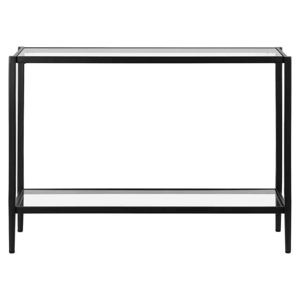 Hera 42" Wide Rectangular Console Table with Glass Shelf in Blackened Bronze. Picture 2
