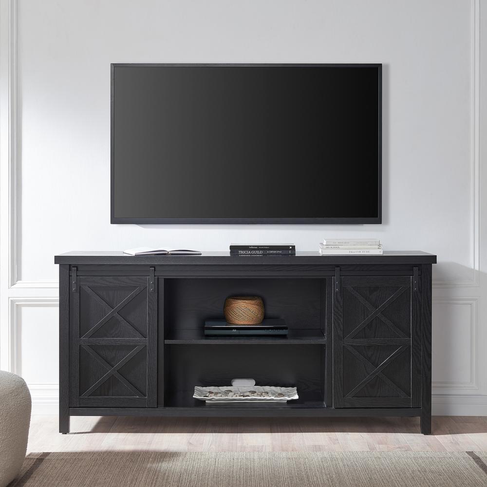 Elmwood Rectangular TV Stand for TV's up to 80" in Black Grain. Picture 4