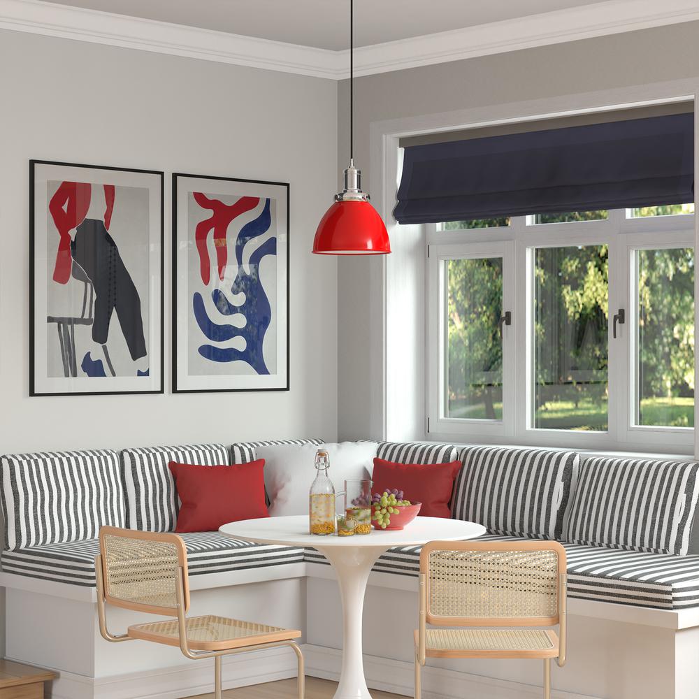 Madison 12" Wide Pendant with Metal Shade in Poppy Red/Polished Nickel/Poppy Red. Picture 4