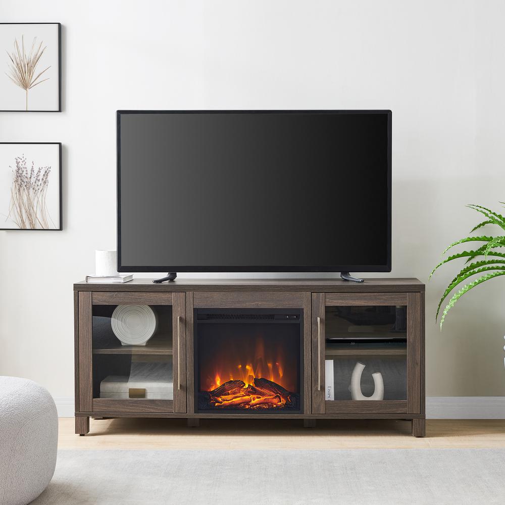Quincy Rectangular TV Stand with Crystal Fireplace for TV's up to 65" in Alder Brown. Picture 4