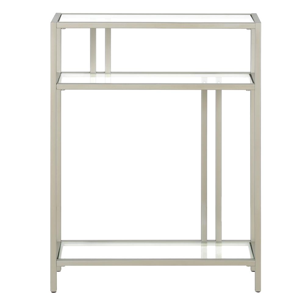 Cortland 22'' Wide Rectangular Console Table with Glass Shelves in Satin Nickel. Picture 3