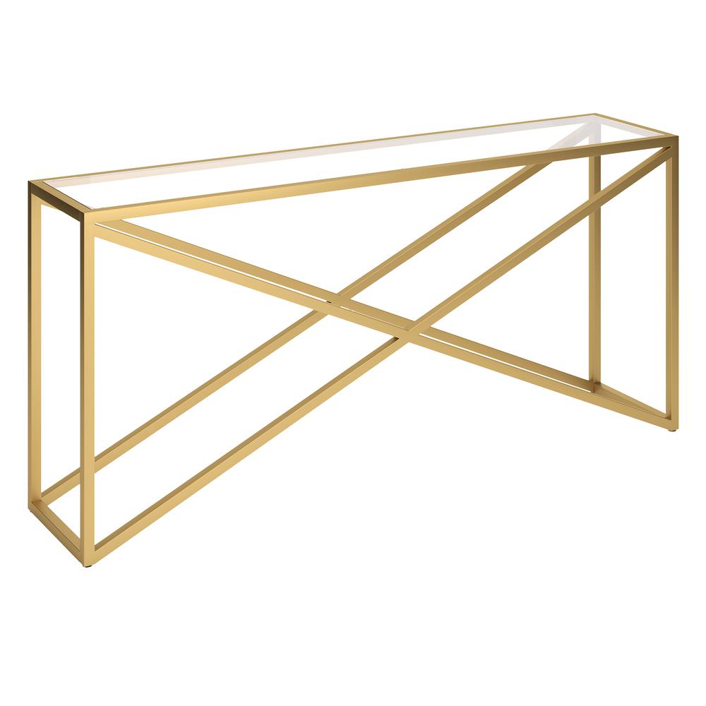 Calix 64'' Wide Rectangular Console Table in Brass. Picture 1