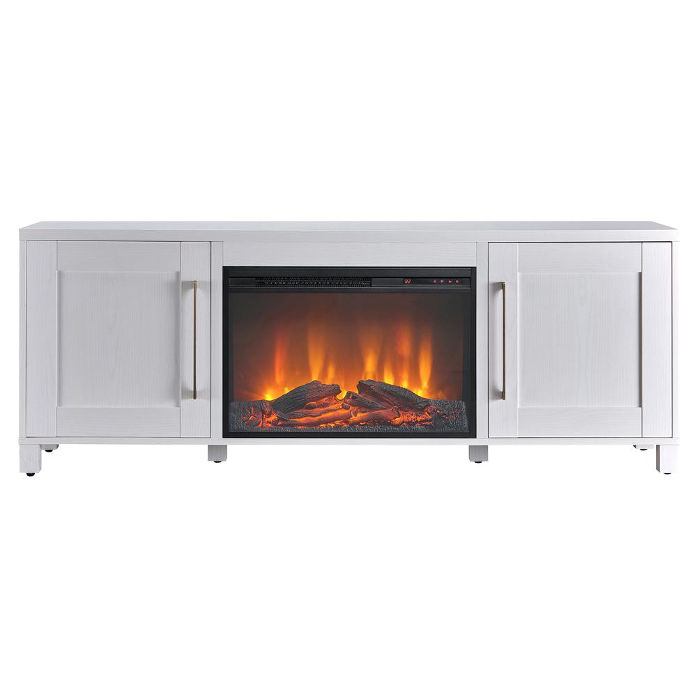Quincy Rectangular TV Stand with 26" Log Fireplace for TV's up to 80" in White. Picture 3