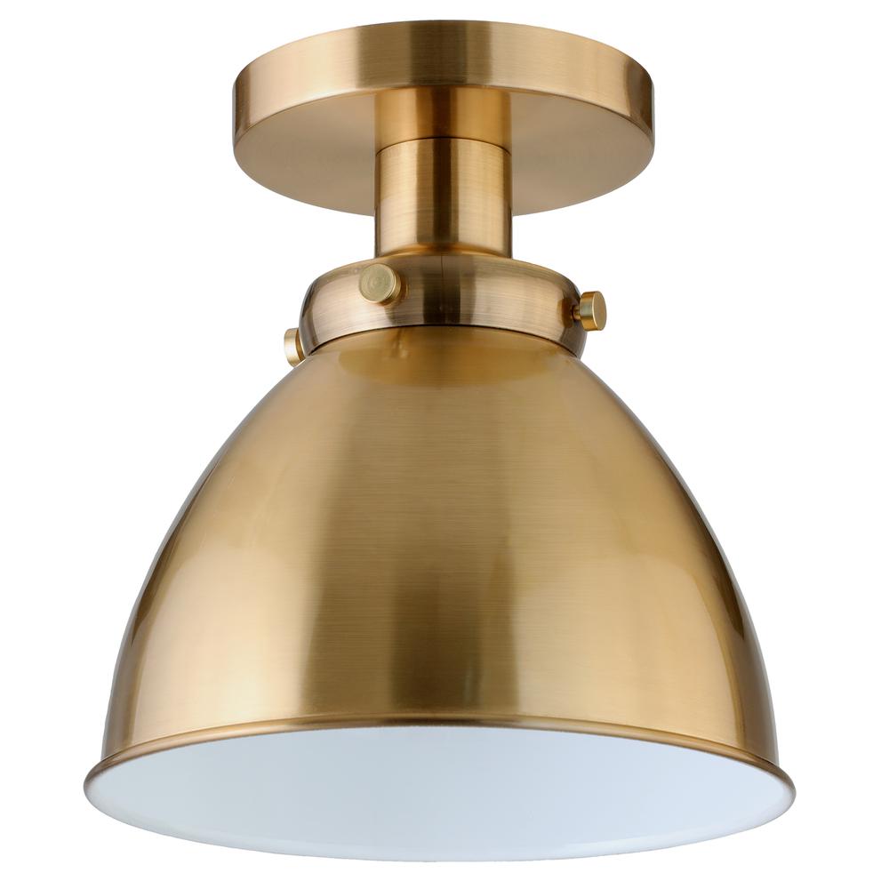 Madison 8" Semi Flush Mount with Metal Shade in Brushed Brass/Brushed Brass. Picture 1