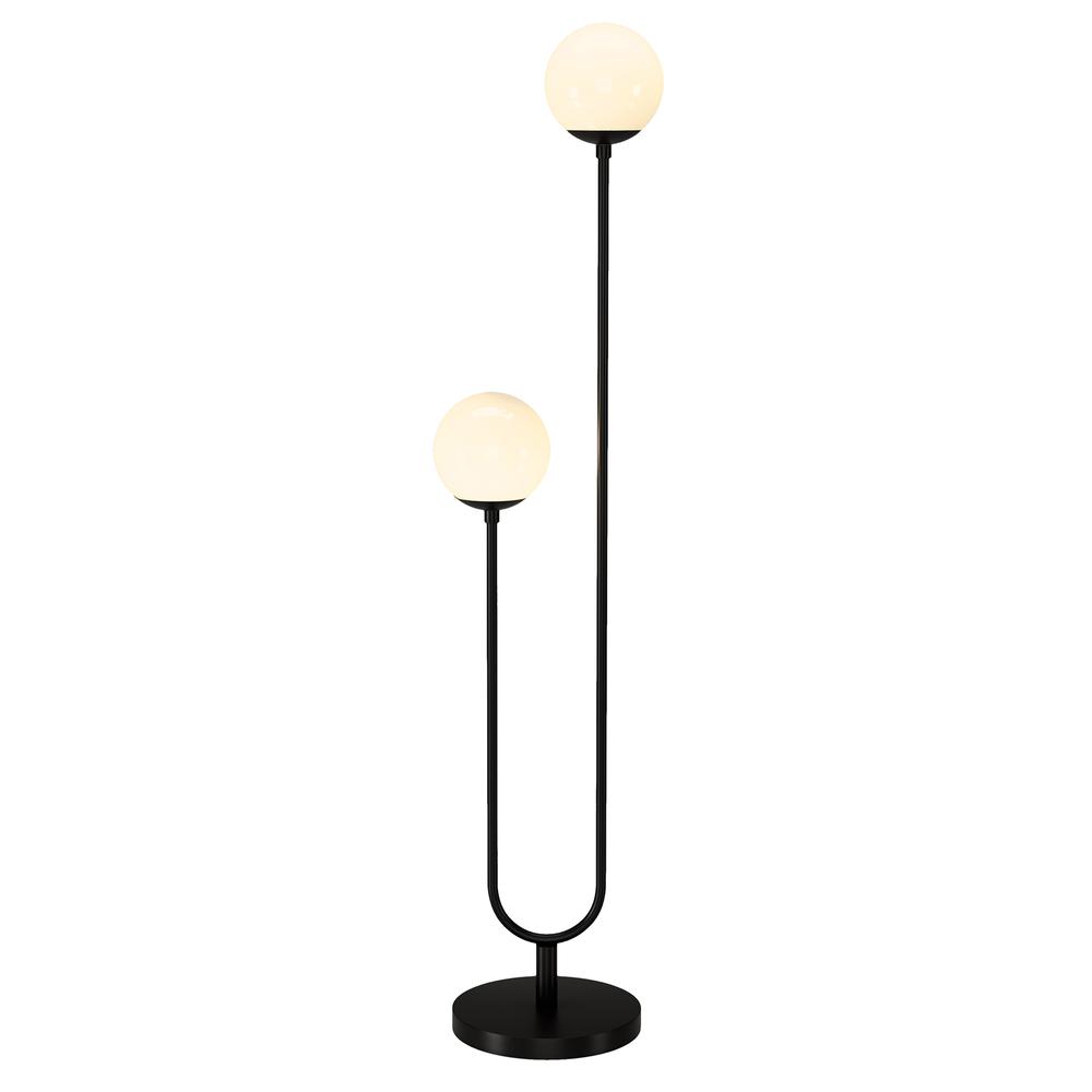 Dufrene 2-Light Floor Lamp with Glass Shades in Blackened Bronze/White Milk. Picture 3