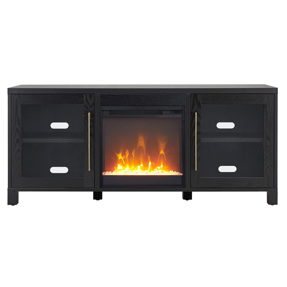 Quincy Rectangular TV Stand with Crystal Fireplace for TV's up to 65" in Black Grain. Picture 3