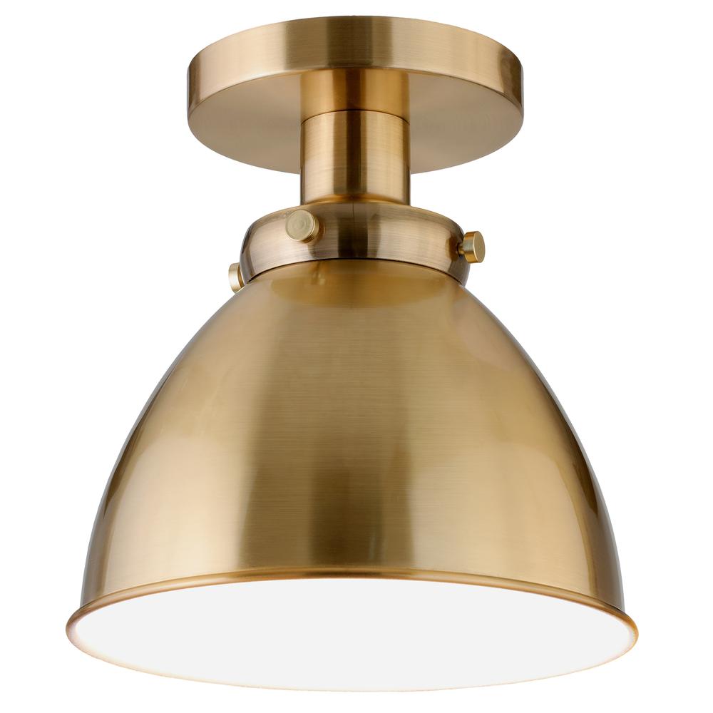 Madison 8" Semi Flush Mount with Metal Shade in Brushed Brass/Brushed Brass. Picture 3
