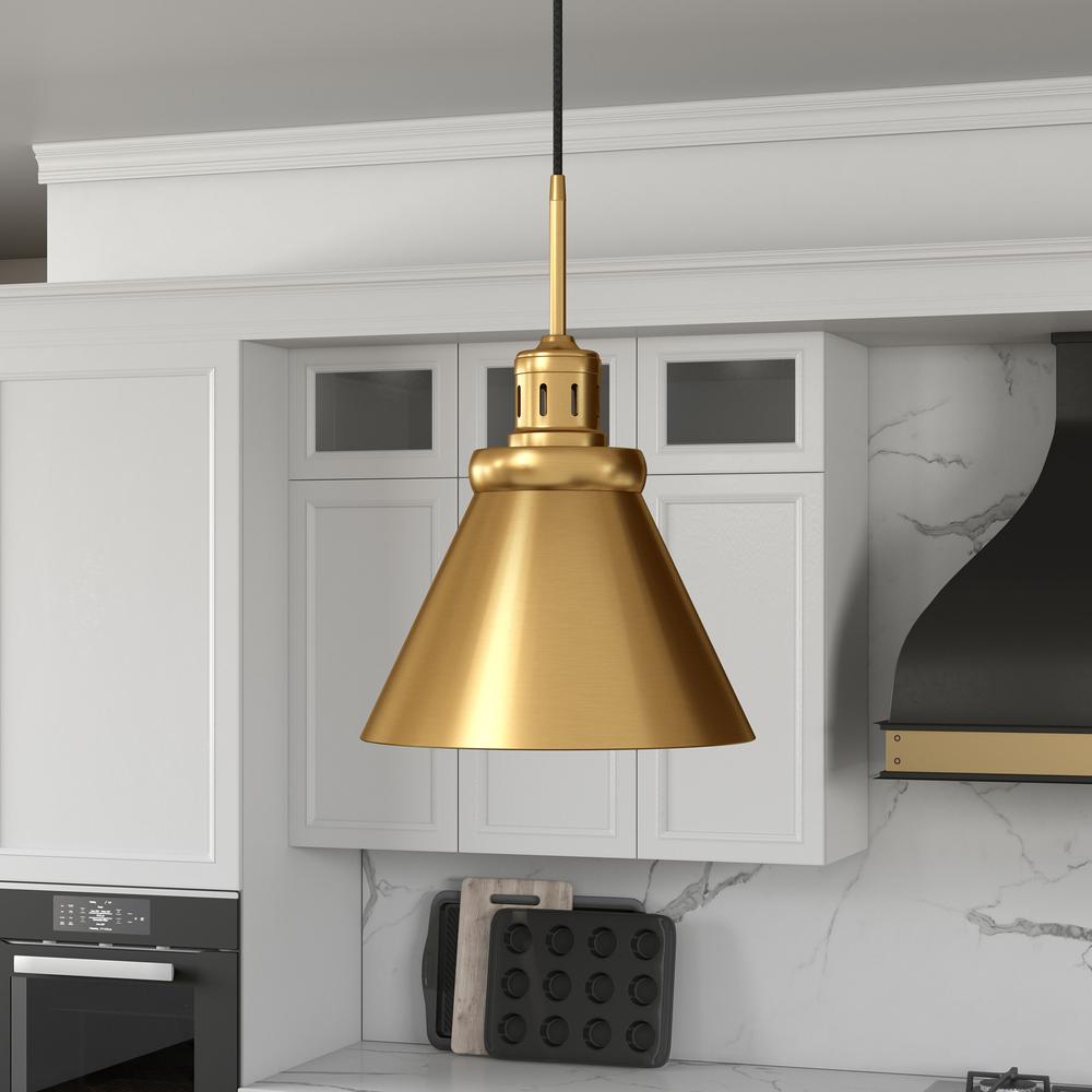 Zeno 12" Wide Pendant with Metal Shade in Brushed Brass/Brushed Brass. Picture 2