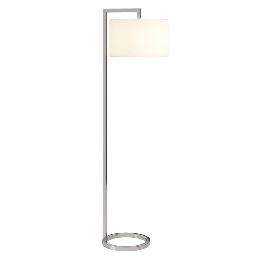 Grayson 64" Tall Floor Lamp with Fabric Shade in Polished Nickel/White. Picture 3