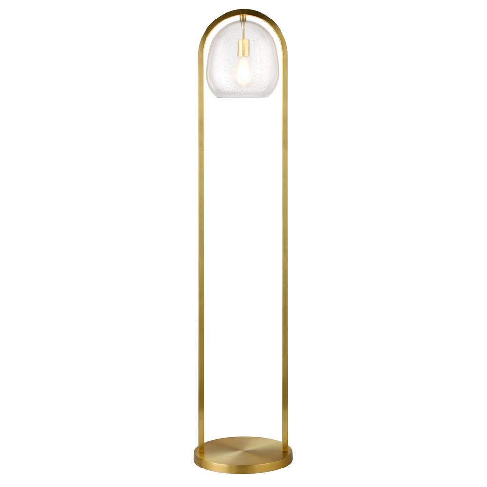 Sydney 64" Floor Lamp with Seeded Glass Shade in Brushed Brass. Picture 3