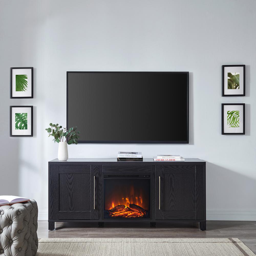 Chabot Rectangular TV Stand with Log Fireplace for TV's up to 65" in Black Grain. Picture 4