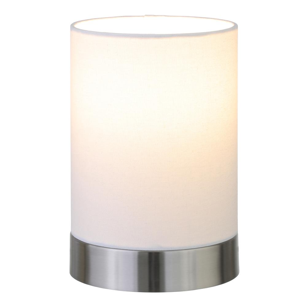 Piper 9" Tall Uplight Mini Lamp with Fabric Shade in Brushed Nickel/White. Picture 3