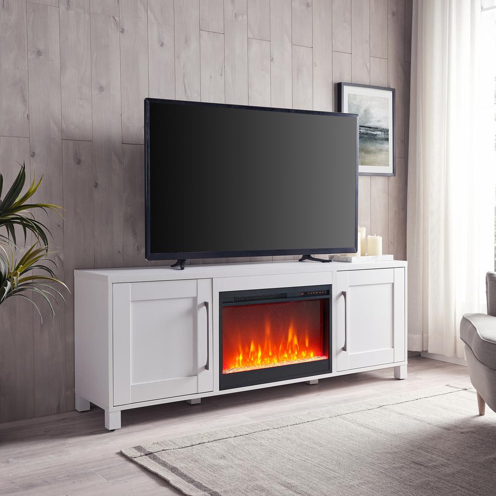 Chabot Rectangular TV Stand with 26" Crystal Fireplace for TV's up to 80" in White. Picture 2