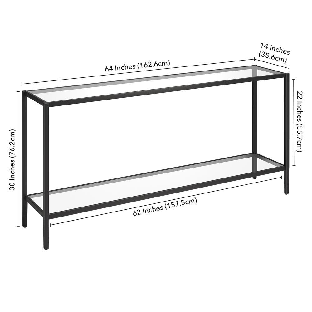 Hera 64'' Wide Rectangular Console Table with Glass Shelf in Blackened Bronze. Picture 5
