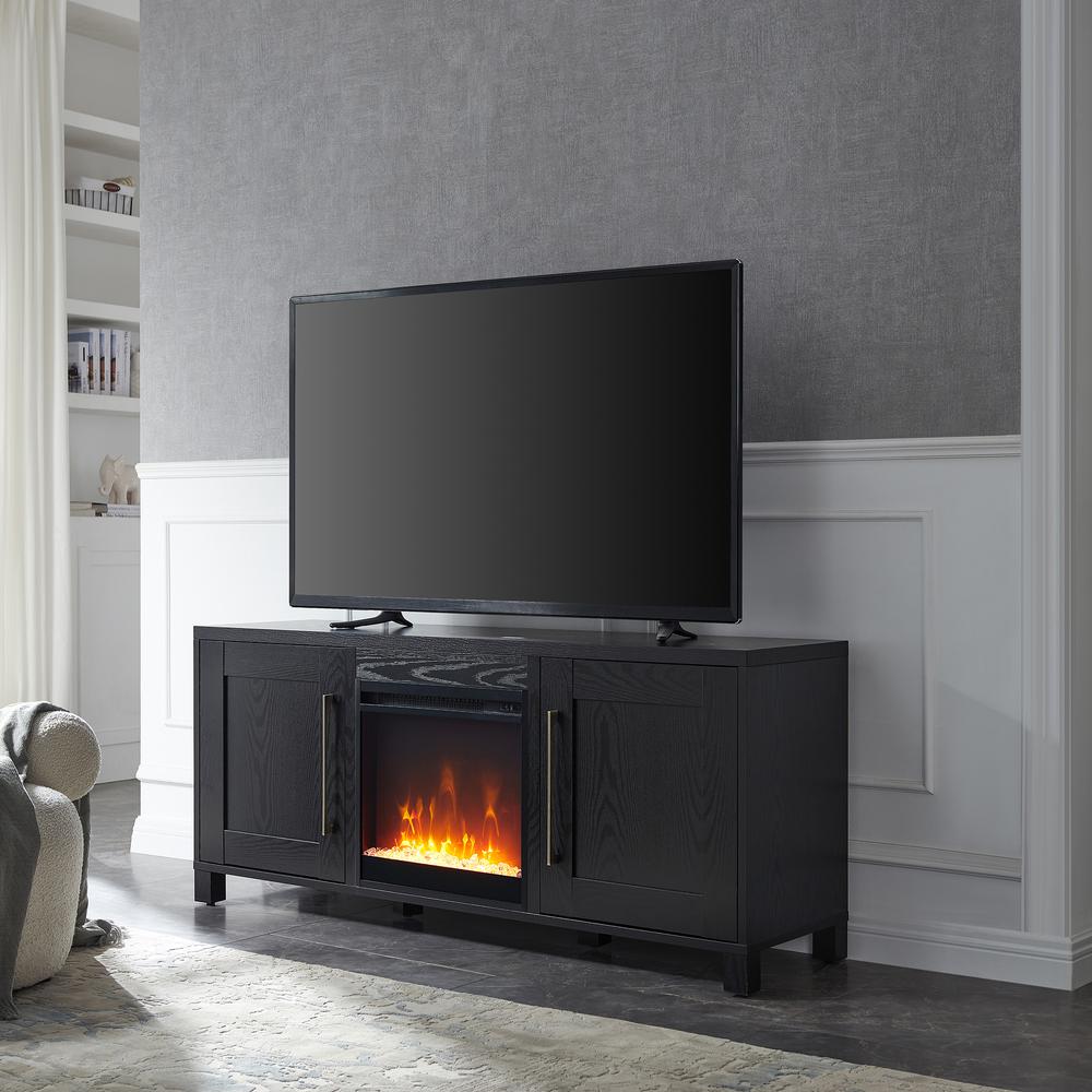 Chabot Rectangular TV Stand with Crystal Fireplace for TV's up to 65" in Black Grain. Picture 2