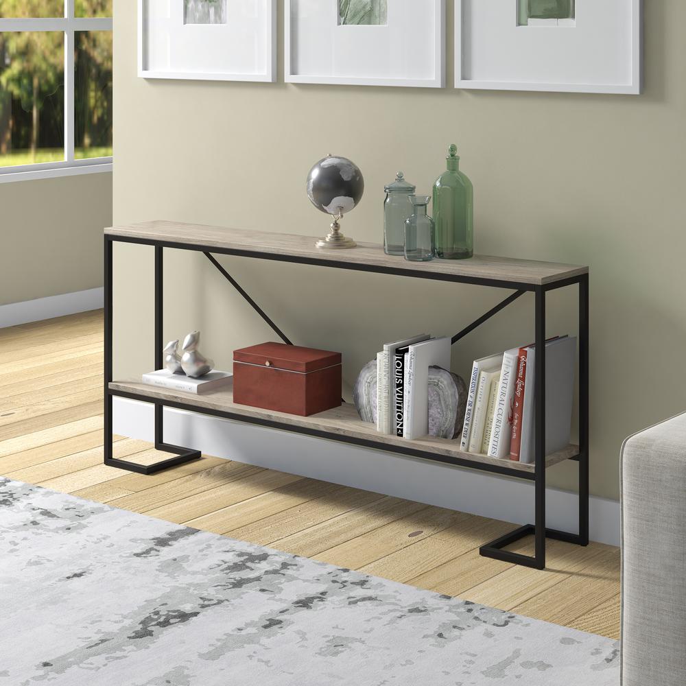 Phoebe 64" Wide Rectangular Console Table in Blackened Bronze/Antiqued Gray Oak. Picture 2