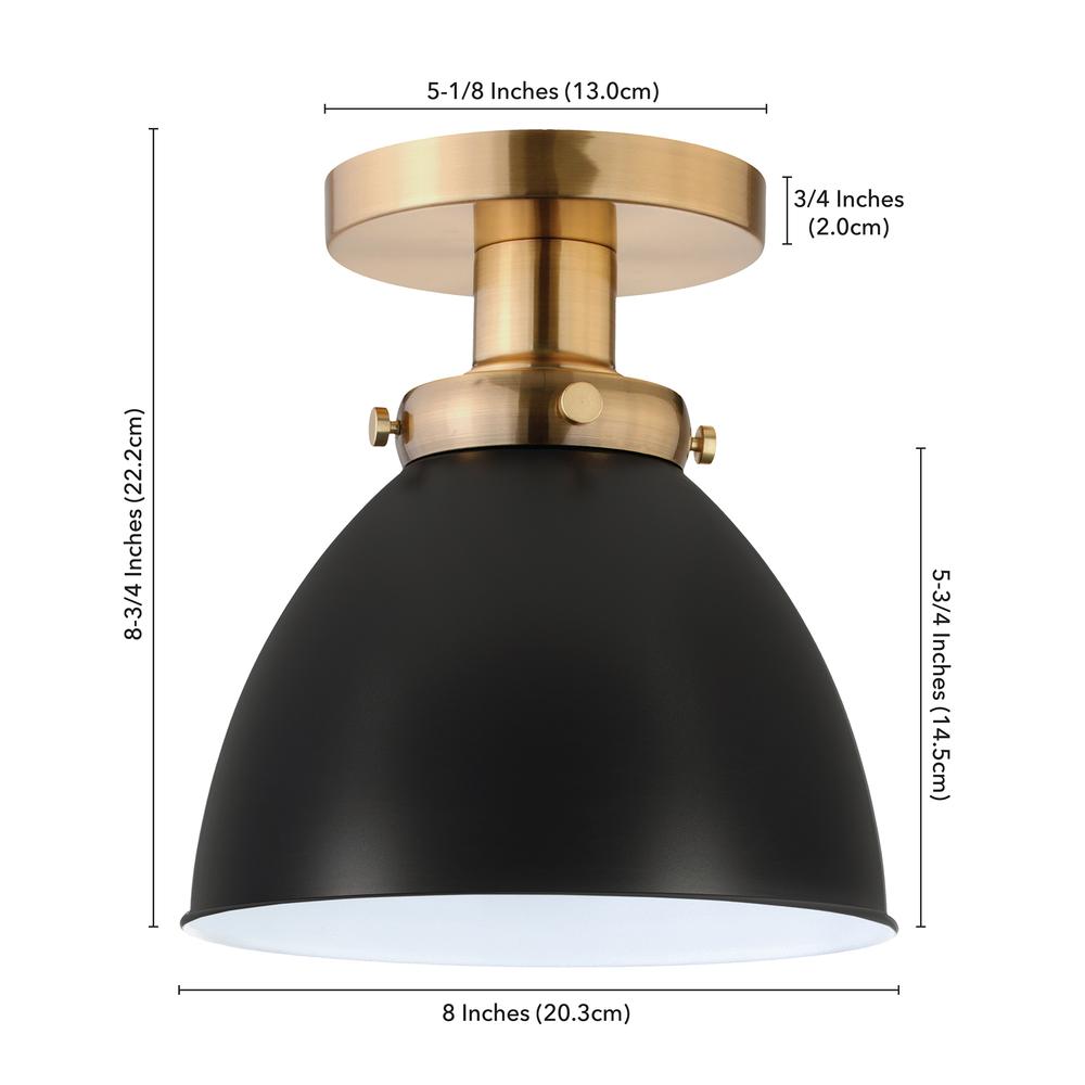 Madison 8" Semi Flush Mount with Metal Shade in Brushed Brass/Blackened Bronze. Picture 5