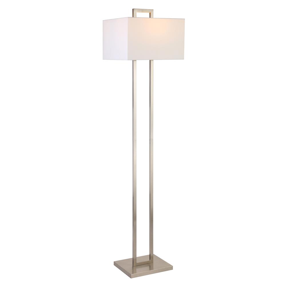 Adair 68" Tall Floor Lamp with Fabric Shade in Brushed Nickel/White. Picture 3