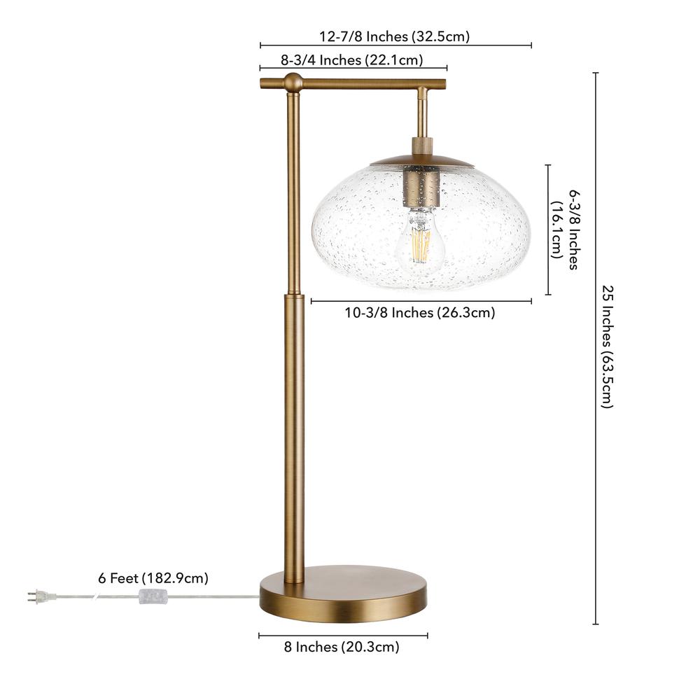 Blume 25" Tall Arc Table Lamp with Glass Shade in Brushed Brass/Seeded. Picture 5
