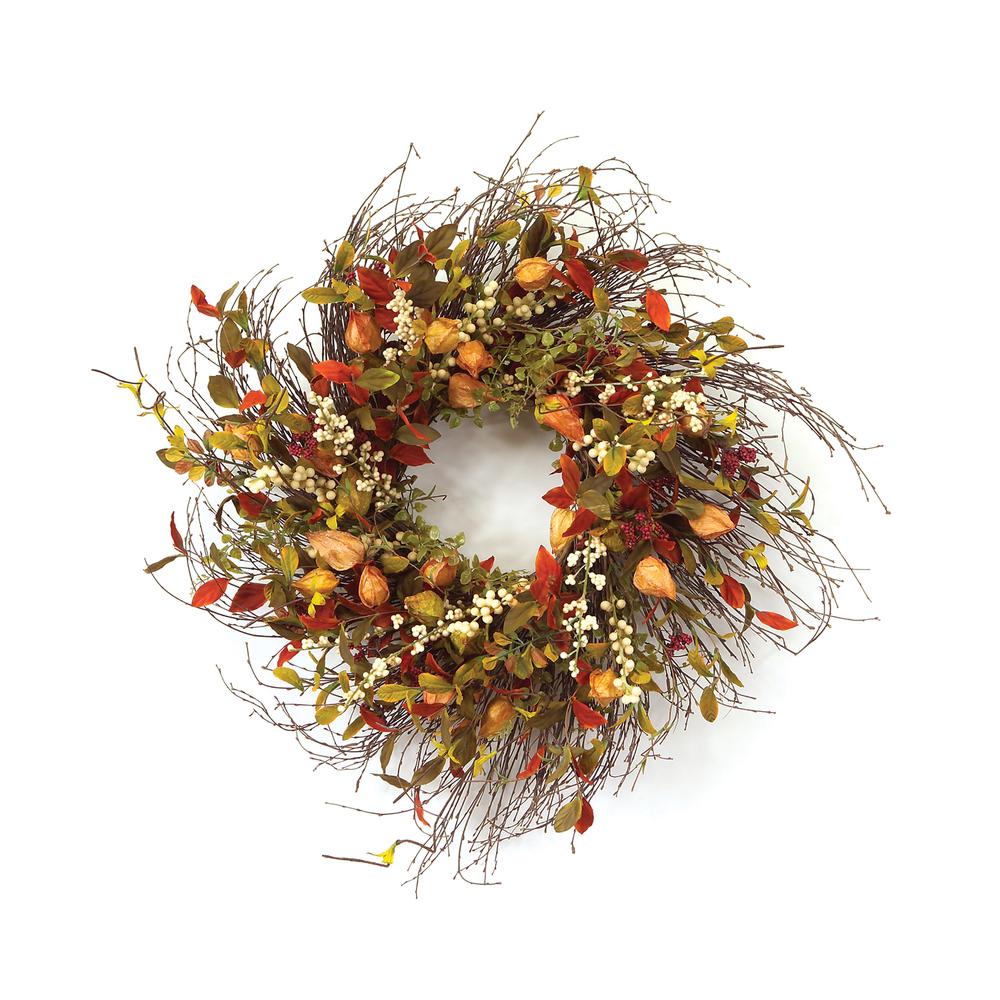 Cape Gooseberry Wreath 20"D Twig/Fabric. Picture 1