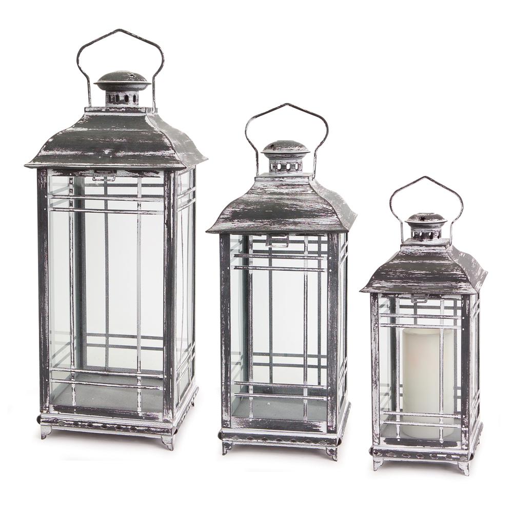 Lantern (Set of 3) 14"H, 17"H, 20"H Metal/Glass. Picture 1