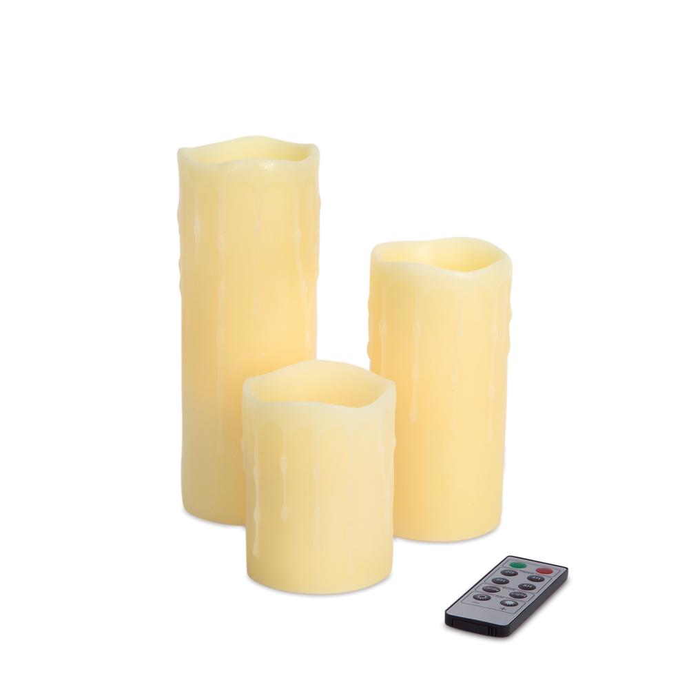 LED Remote Dripping Candles (Set of 3) 3"Dx4"H,6"H,8"H Wax/Plastic. Picture 1