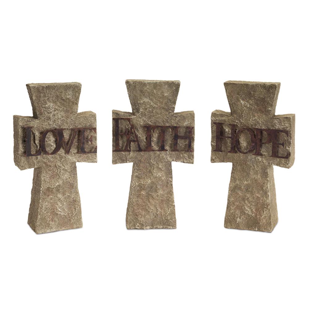 Hope, Faith, Love Cross (Set of 3) 6"Lx10.75"H Polystone. Picture 1