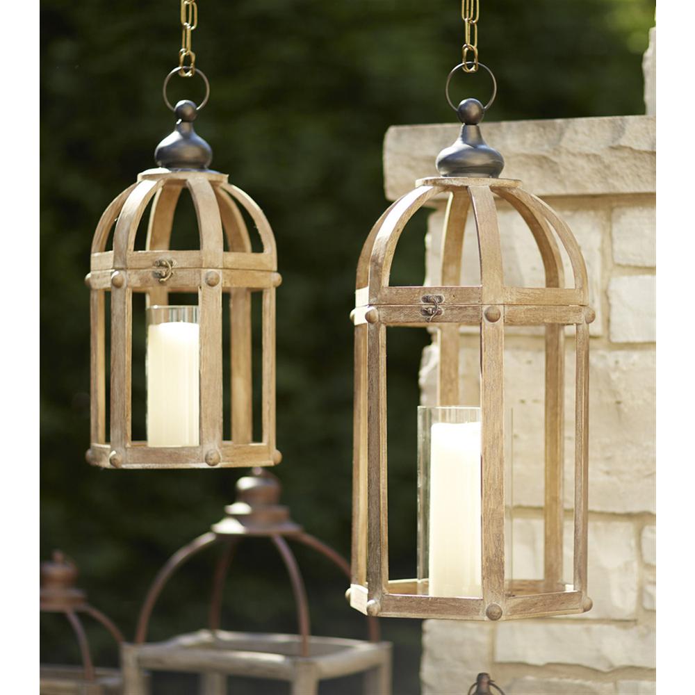 Lanterns (Set of 2) 21"H, 28"H Wood/Metal/Glass. Picture 1