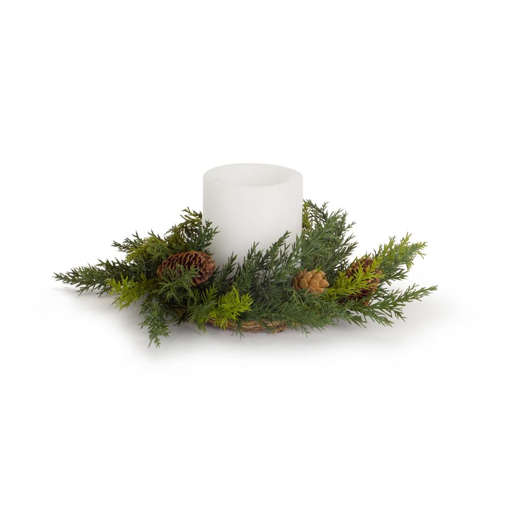 Arborvitae Candle Wreath (Set of 6) 11"D Plastic (fits 4" candle). Picture 1