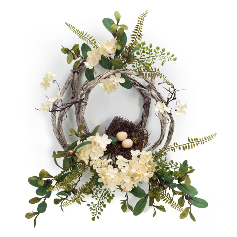 Hydrangea/Bird Nest Wreath (Set of 4) 20"D Polyester/Plastic. Picture 1