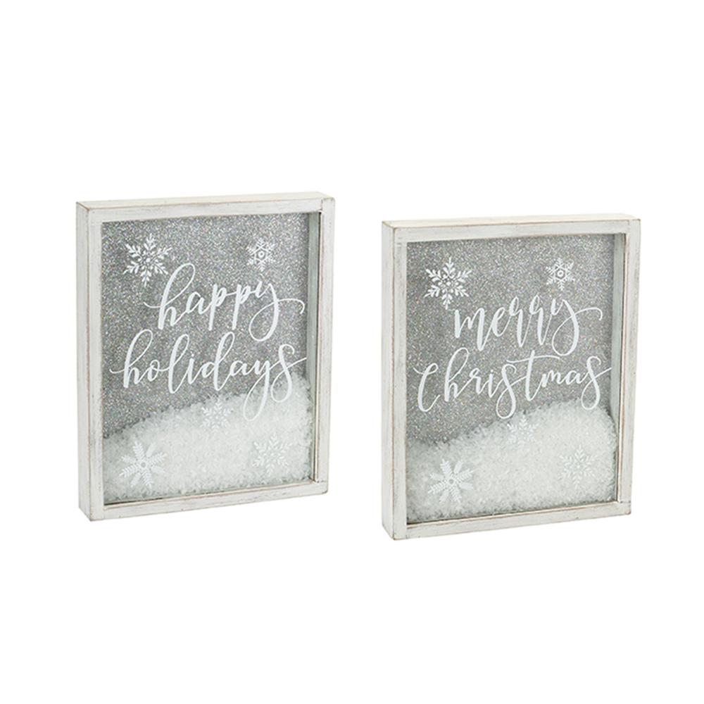 Christmas Frame with Snow (Set of 2) 9"L X 11"H MDF. Picture 1