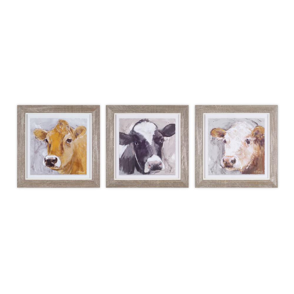 Framed Cow Print (Set of 3) 10"H Wood/Glass. Picture 1