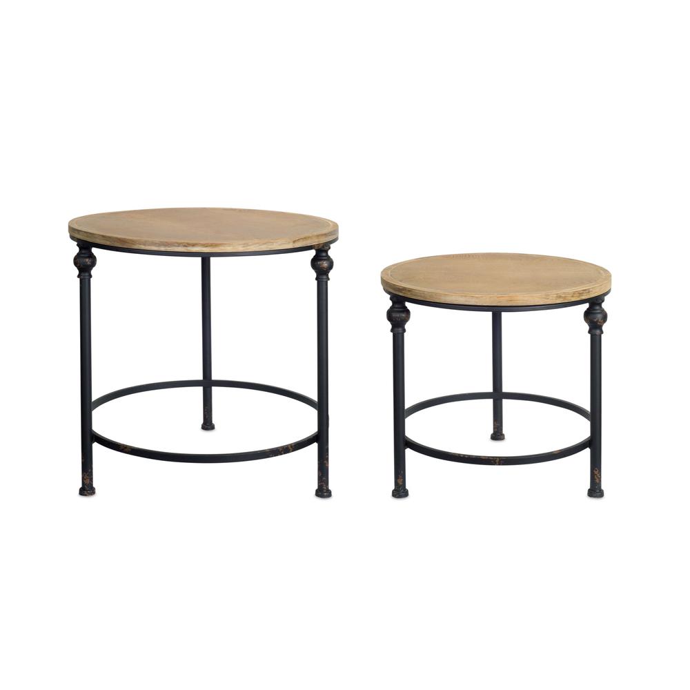 Table (Set of 2) 17"H, 21"H Metal/Wood 18"x18x"17,22"X22"x21". Picture 1