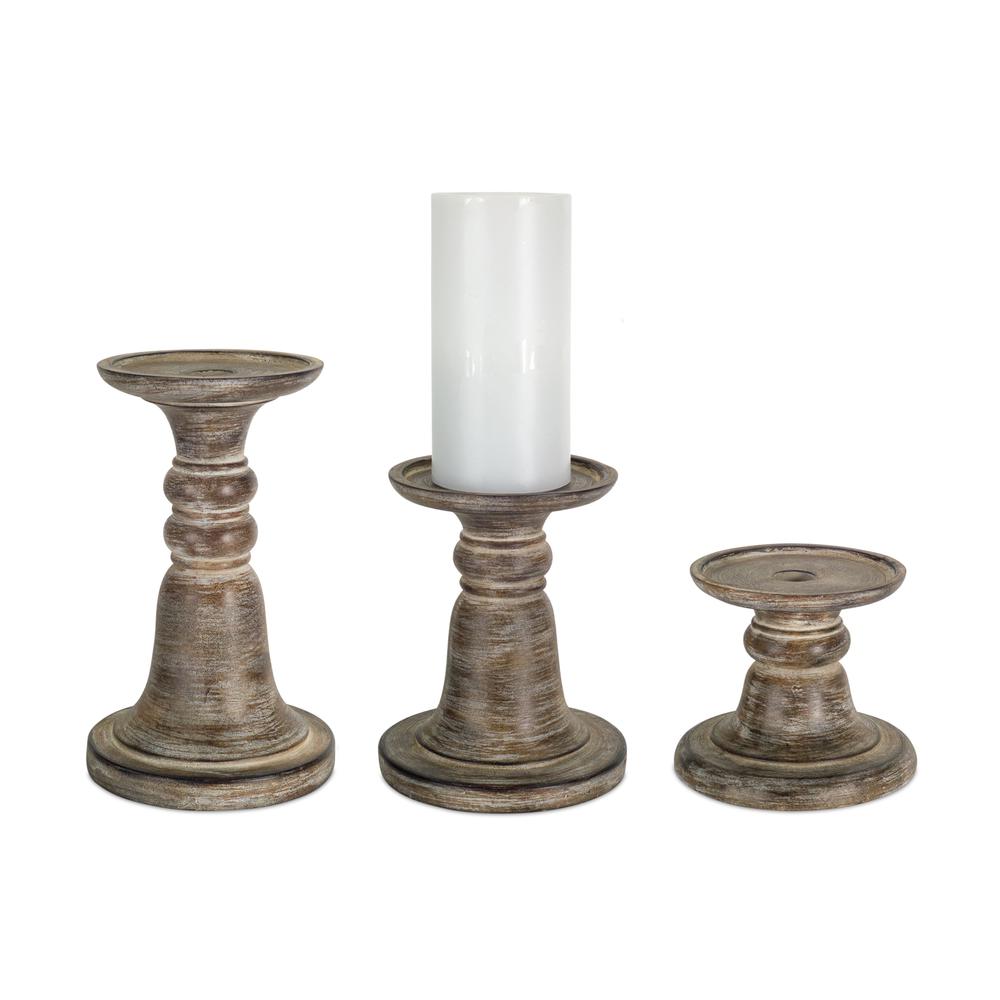 Candle Holder (Set of 3) 5"H, 7"H, 9.25"H Stone Powder/Resin. Picture 1