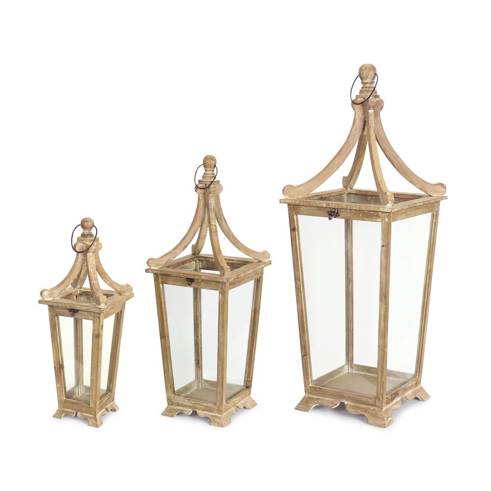 Lantern (Set of 3) 20.5"H, 29.5"H, 39.75"H Wood/Glass. Picture 1