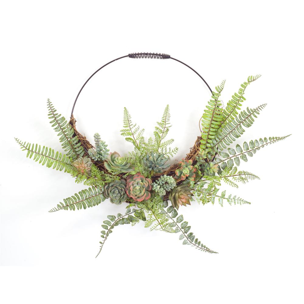 Fern and Succulent Wall Decor 24.5" x 19.25"H Plastic/Wire. Picture 1