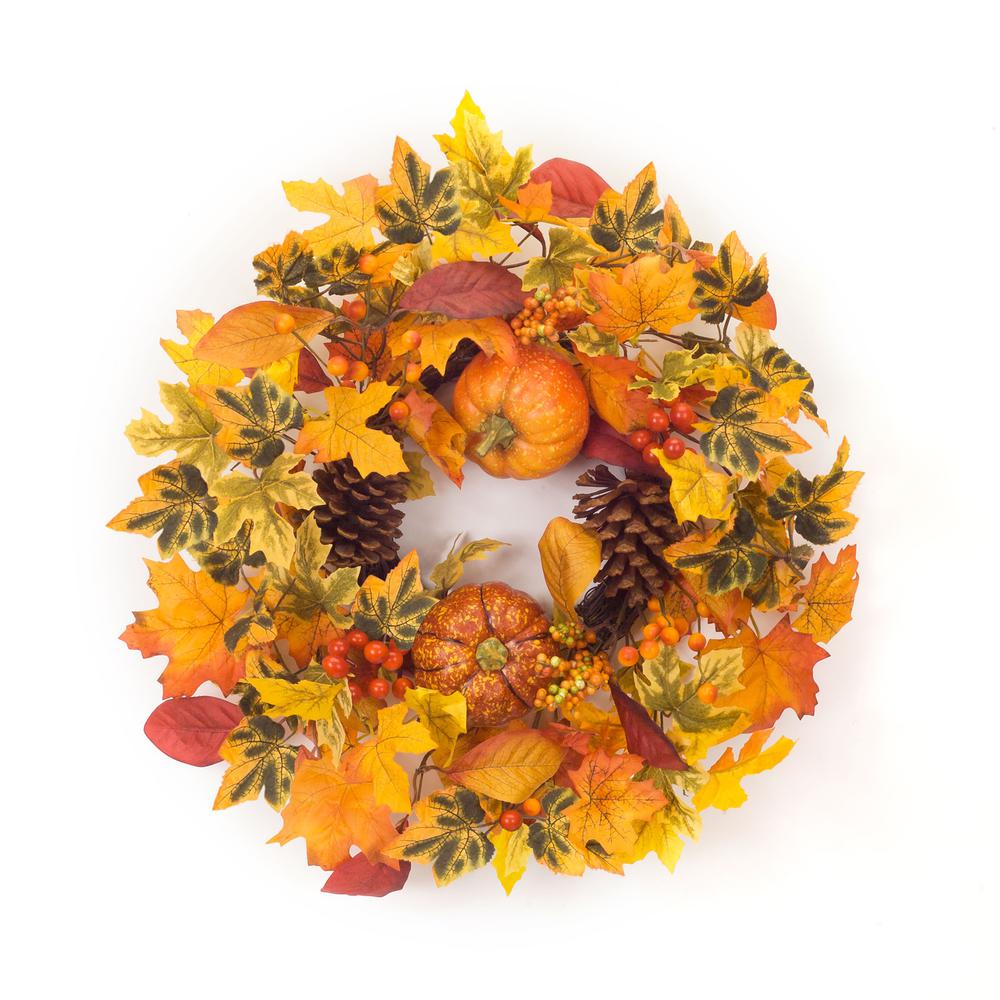 Pumpkin/Gourd/Fall Leaf Candle Ring 20.5"D Polyester (fits a 6" candle). Picture 1