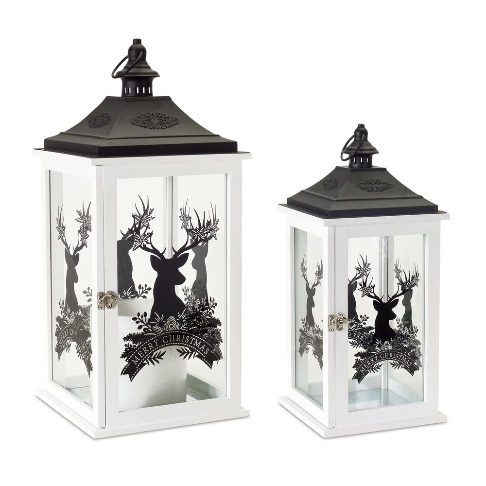 Merry Christmas Lantern (Set of 2) 17.5"H, 22.75"H Wood. Picture 1