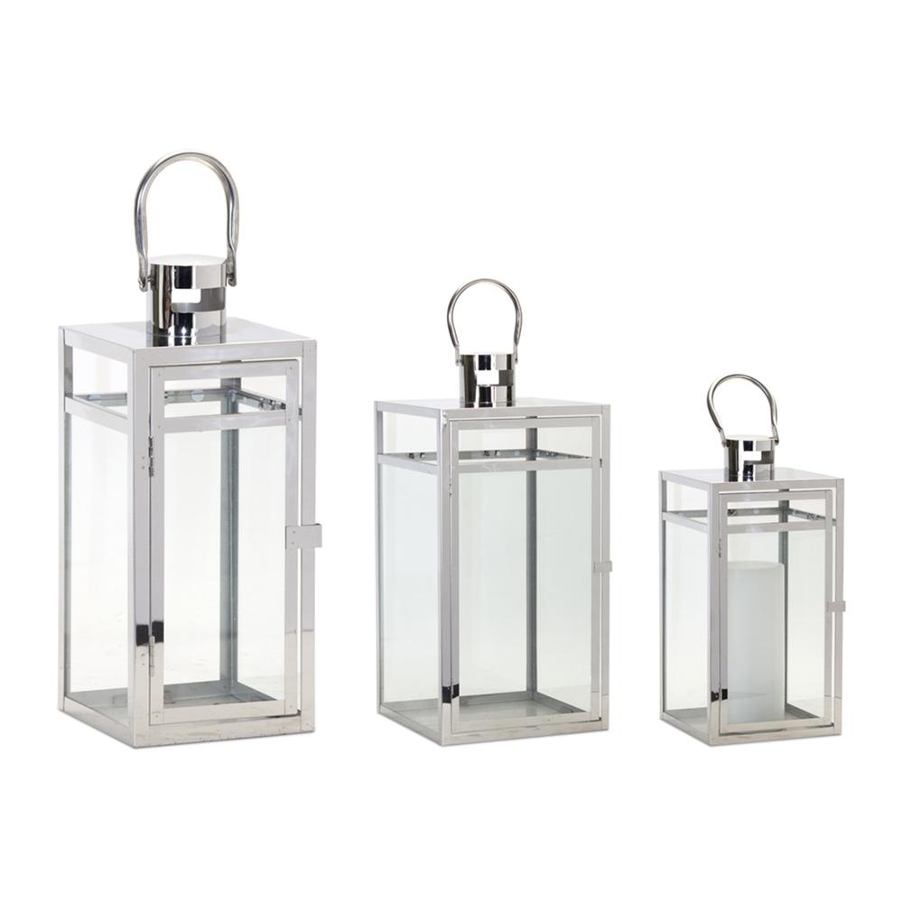 Lantern (Set of 3) 11.75"H, 16"H, 20.5"H Stainless Steel/Glass. Picture 1