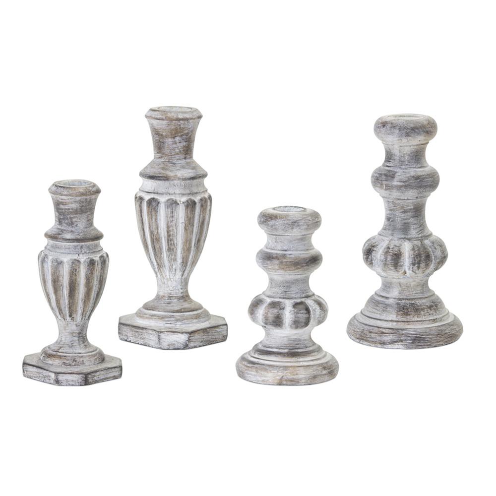 Candle Holder (Set of 4) 5.75"H, 6.5"H, 7.5"H, 7.5"H Resin/Stone Powder. Picture 1
