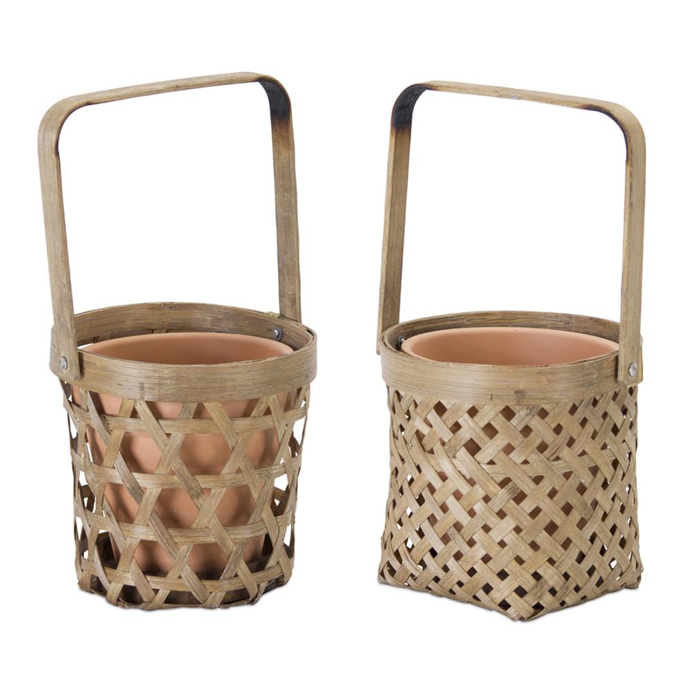 Basket/Pot Holder (Set of 6) 5"H Bamboo/Terra Cotta. Picture 1
