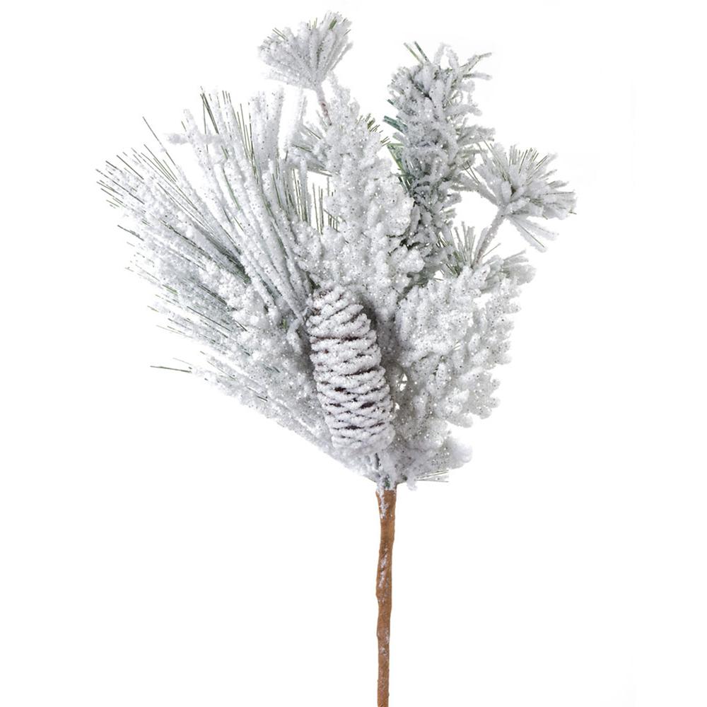 Snowy Mixed Pine Pick 16"H (Set of 12) PVC. Picture 1
