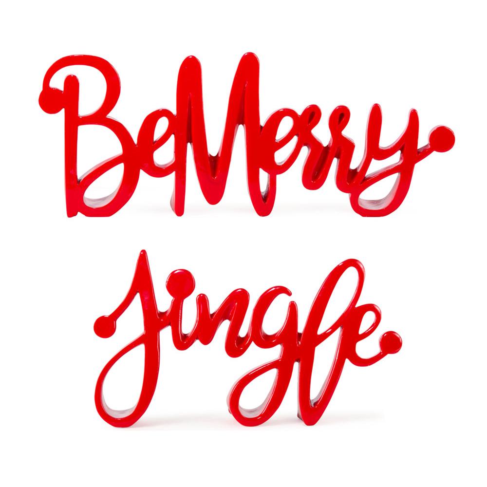 Be Merry and Jingle Sign (Set of 4) 9.5"L x 5.5"H, 12.75"L x 5"H Resin. Picture 1