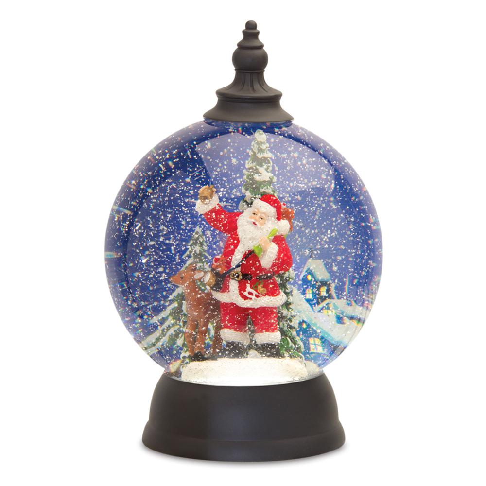Santa in Sleigh Snow Globe 9.25"H Acrylic 6 Hr Timer 3 AA Batteries. Picture 1