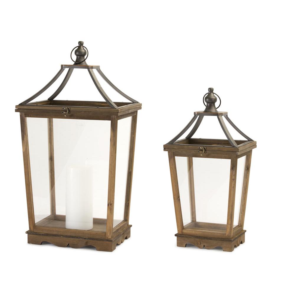 Lantern (Set of 2) 24"H, 30.5"H Wood/Glass. Picture 1