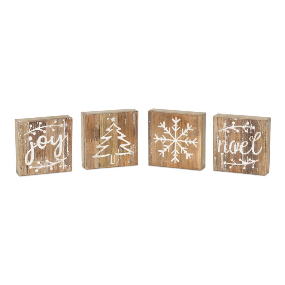 Christmas Plaque (Set of 8) 6"SQ Wood. Picture 1