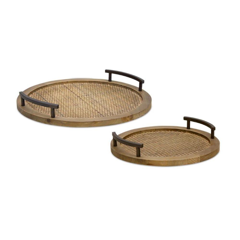 Tray (Set of 2) 12"D, 15"D Wood/Iron. Picture 1