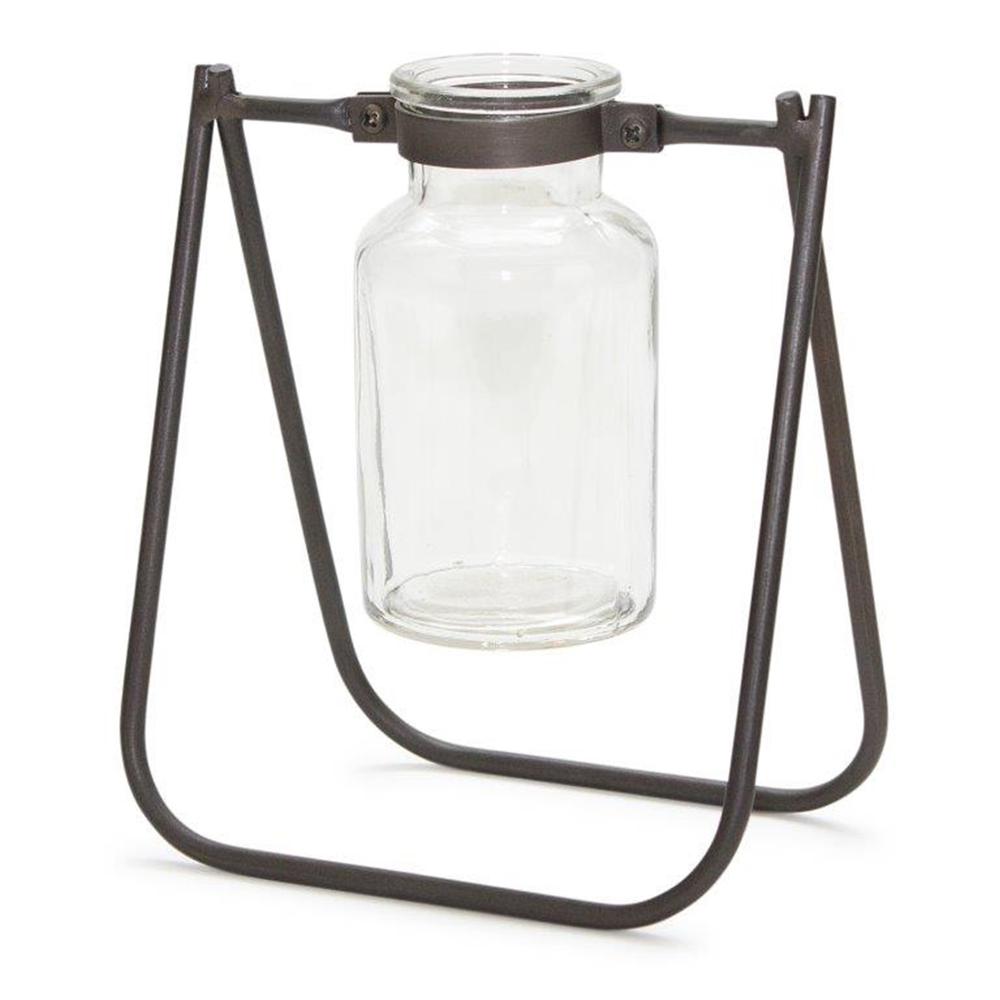 Jar with Stand (Set of 2) 6"L x 6.75"H Iron/Glass. Picture 1