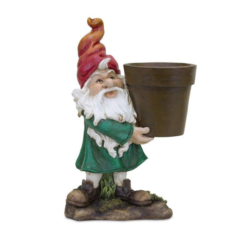 Gnome w/Pot 5.75"L x 9"H Resin. Picture 1