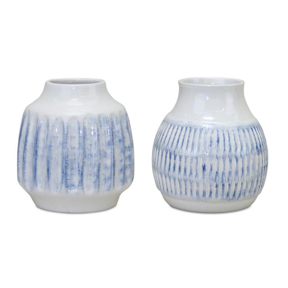 Vase (Set of 2) 6"D x 5.5"H Ceramic. Picture 1